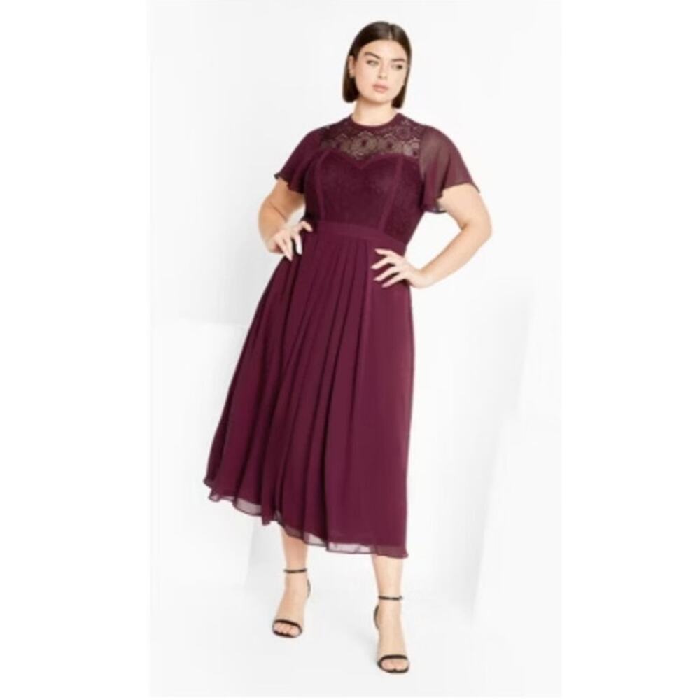 City Chic Niki Plum Lace Formal Evening Maxi Dress Plus Size 18